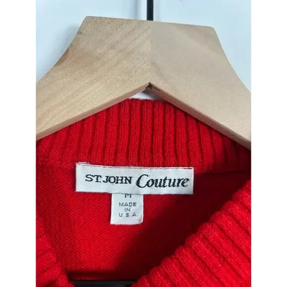 St. John Couture Red Knit Sweater Vintage Made in USA Size M Luxury Classic - Picture 3 of 7